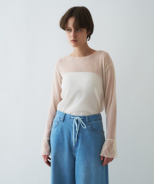 cloenc（クロエンス）の「【オケージョン／手洗い可】レースシアーワッシャ―シカットソー（Tシャツ/カットソー・レディース・アイボリー/ブラック・02）」の17枚目の写真