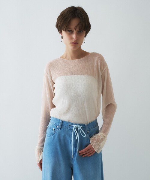 cloenc（クロエンス）の「【オケージョン／手洗い可】レースシアーワッシャ―シカットソー（Tシャツ/カットソー・レディース・アイボリー/ブラック・02）」の16枚目の写真