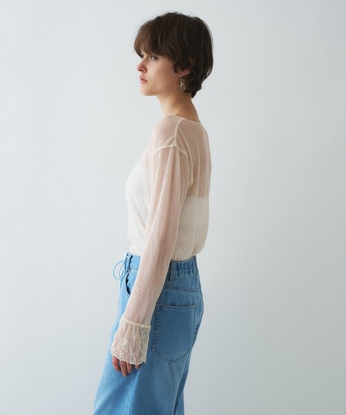 cloenc（クロエンス）の「【オケージョン／手洗い可】レースシアーワッシャ―シカットソー（Tシャツ/カットソー・レディース・アイボリー/ブラック・02）」の15枚目の写真