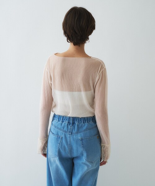 cloenc（クロエンス）の「【オケージョン／手洗い可】レースシアーワッシャ―シカットソー（Tシャツ/カットソー・レディース・アイボリー/ブラック・02）」の14枚目の写真