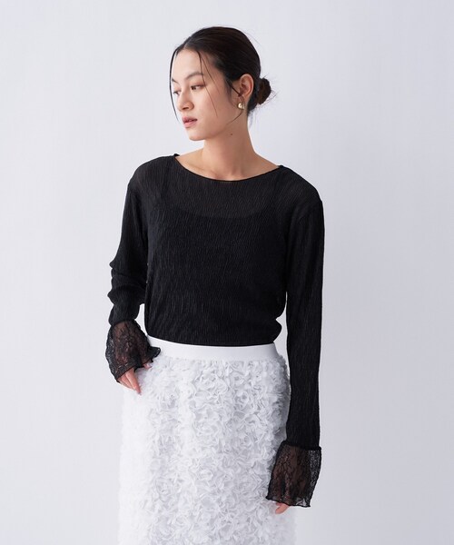 cloenc（クロエンス）の「【オケージョン／手洗い可】レースシアーワッシャ―シカットソー（Tシャツ/カットソー・レディース・アイボリー/ブラック・02）」の11枚目の写真