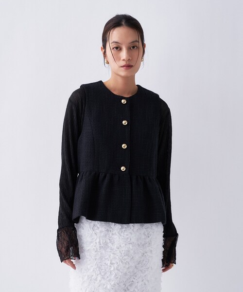 cloenc（クロエンス）の「【オケージョン／手洗い可】レースシアーワッシャ―シカットソー（Tシャツ/カットソー・レディース・アイボリー/ブラック・02）」の9枚目の写真