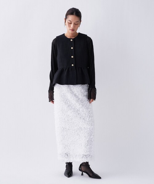 cloenc（クロエンス）の「【オケージョン／手洗い可】レースシアーワッシャ―シカットソー（Tシャツ/カットソー・レディース・アイボリー/ブラック・02）」の8枚目の写真