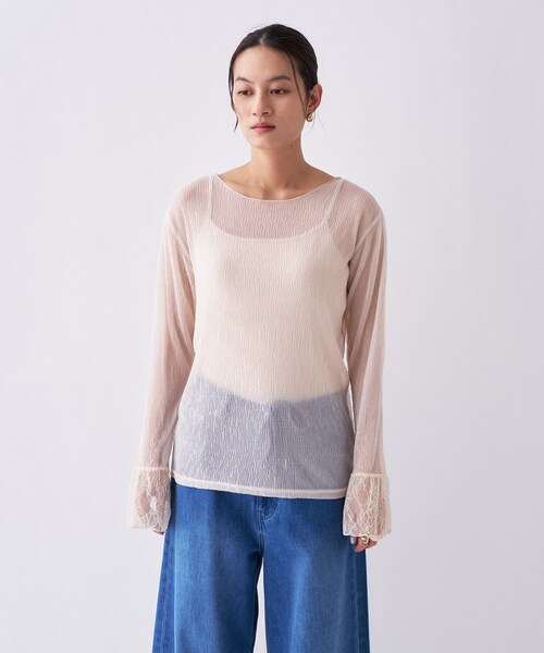 cloenc（クロエンス）の「【オケージョン／手洗い可】レースシアーワッシャ―シカットソー（Tシャツ/カットソー・レディース・アイボリー/ブラック・02）」の7枚目の写真