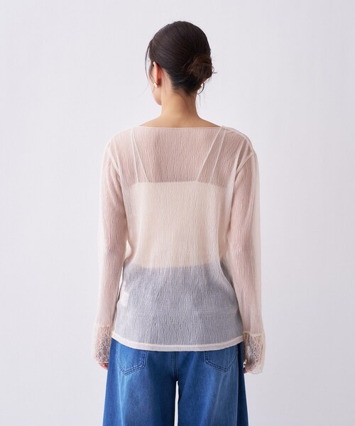 cloenc（クロエンス）の「【オケージョン／手洗い可】レースシアーワッシャ―シカットソー（Tシャツ/カットソー・レディース・アイボリー/ブラック・02）」の5枚目の写真