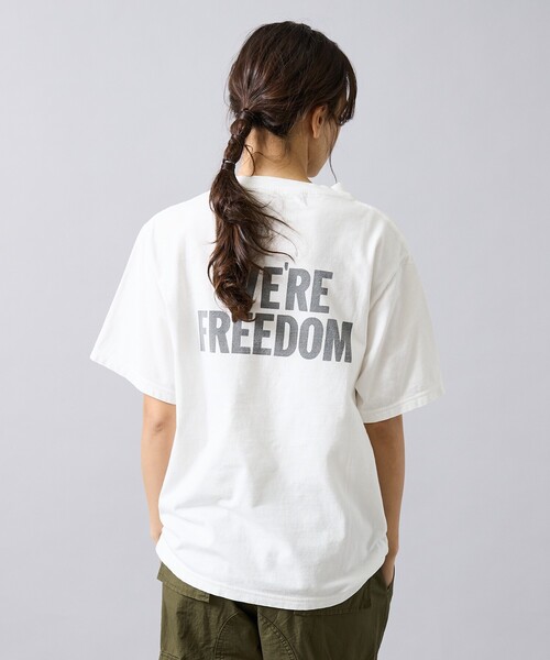 REMI RELIEF（レミレリーフ）の「【REMI RELIEF / レミ レリーフ】  HARD SP加工 20/- 天竺 レギュラーTシャツ（FREEDOM）バックプリント/RN30389147／ユニセックス（Tシャツ/カットソー・メンズ・オフホワイト/ブラック・M/L/XL）」の6枚目の写真