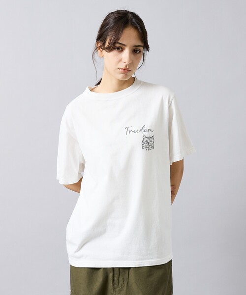 REMI RELIEF（レミレリーフ）の「【REMI RELIEF / レミ レリーフ】  HARD SP加工 20/- 天竺 レギュラーTシャツ（FREEDOM）バックプリント/RN30389147／ユニセックス（Tシャツ/カットソー・メンズ・オフホワイト/ブラック・M/L/XL）」の7枚目の写真