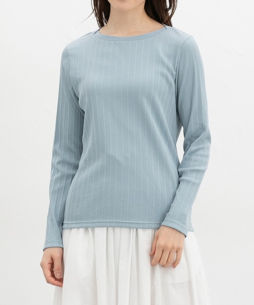 Honeys（ハニーズ）の「ボートネックＴシャツ（Tシャツ/カットソー・レディース・ライトグレー/ブラック/オフホワイト/サックスブルー/ネイビー/ピンク・LL/M/L/S）」の19枚目の写真