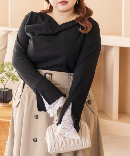 CLETTE(クレット)の「CLETTEオリジナル袖レースドレープネックプルオーバー(Tシャツ/カットソー・レディース・ブラック/チャコールグレー/オフホワイト・4L/3L/LL)」の19枚目の写真