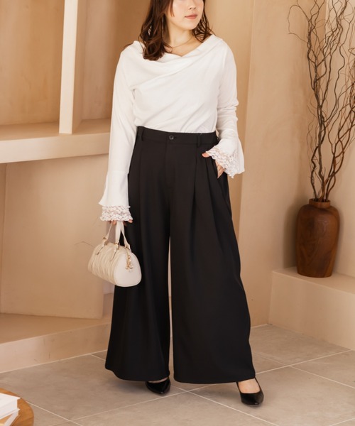 CLETTE(クレット)の「CLETTEオリジナル袖レースドレープネックプルオーバー(Tシャツ/カットソー・レディース・ブラック/チャコールグレー/オフホワイト・4L/3L/LL)」の18枚目の写真
