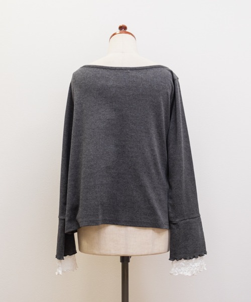 CLETTE(クレット)の「CLETTEオリジナル袖レースドレープネックプルオーバー(Tシャツ/カットソー・レディース・ブラック/チャコールグレー/オフホワイト・4L/3L/LL)」の7枚目の写真