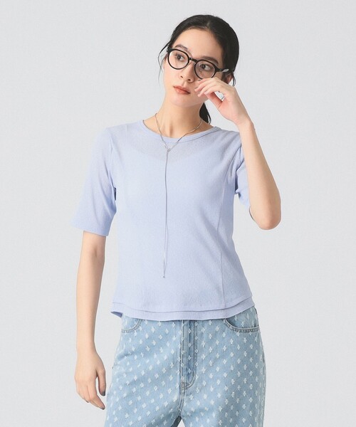 Ray BEAMS（レイビームス）の「バックスリット カーブ ヘムTシャツ（Tシャツ/カットソー・レディース・ブラウン/ブルー/オフホワイト・ONE SIZE）」の3枚目の写真