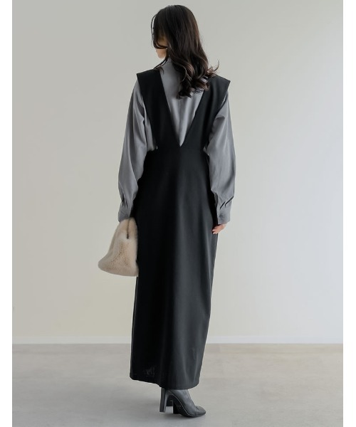 Re:EDIT（リエディ）の「[低身長サイズ有]ツイードラップデザイン風ジャンパースカート（つなぎ/オールインワン・レディース・ブラック/ブラック系その他/ベージュ・SHORT/MEDIUM/LARGE）」の6枚目の写真