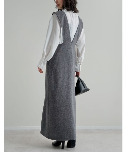 Re:EDIT（リエディ）の「[低身長サイズ有]ツイードラップデザイン風ジャンパースカート（つなぎ/オールインワン・レディース・ブラック/ブラック系その他/ベージュ・SHORT/MEDIUM/LARGE）」の10枚目の写真