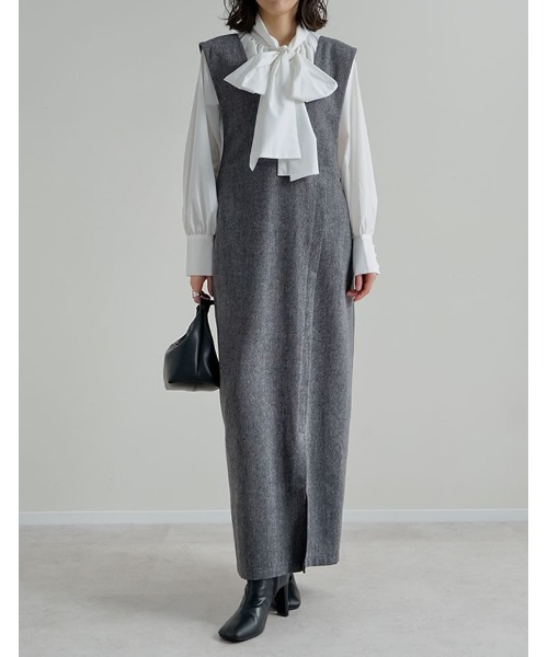 Re:EDIT（リエディ）の「[低身長サイズ有]ツイードラップデザイン風ジャンパースカート（つなぎ/オールインワン・レディース・ブラック/ブラック系その他/ベージュ・SHORT/MEDIUM/LARGE）」の13枚目の写真