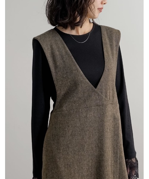 Re:EDIT（リエディ）の「[低身長サイズ有]ツイードラップデザイン風ジャンパースカート（つなぎ/オールインワン・レディース・ブラック/ブラック系その他/ベージュ・SHORT/MEDIUM/LARGE）」の16枚目の写真