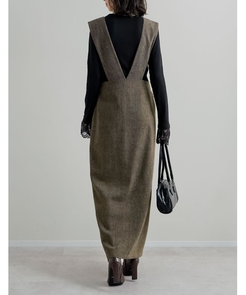 Re:EDIT（リエディ）の「[低身長サイズ有]ツイードラップデザイン風ジャンパースカート（つなぎ/オールインワン・レディース・ブラック/ブラック系その他/ベージュ・SHORT/MEDIUM/LARGE）」の17枚目の写真