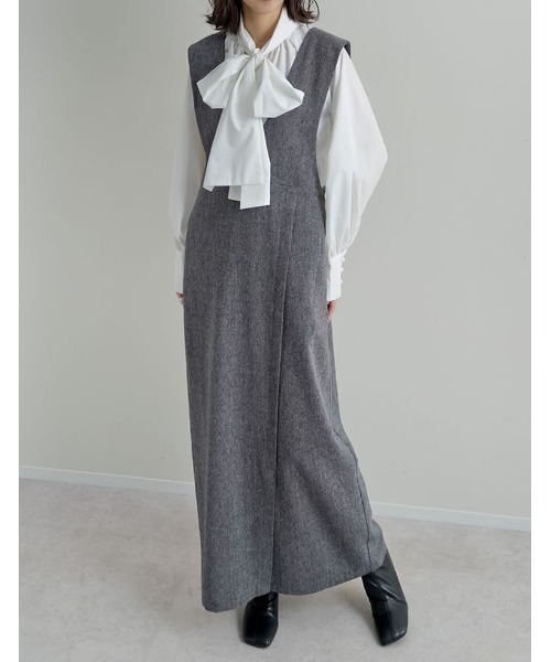 Re:EDIT（リエディ）の「[低身長サイズ有]ツイードラップデザイン風ジャンパースカート（つなぎ/オールインワン・レディース・ブラック/ブラック系その他/ベージュ・SHORT/MEDIUM/LARGE）」の9枚目の写真