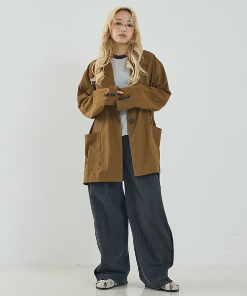 NOMINE(ノミネ)の「ワイド ジャケット(テーラードジャケット・レディース・キャメル/ブラック・M/L)」の9枚目の写真