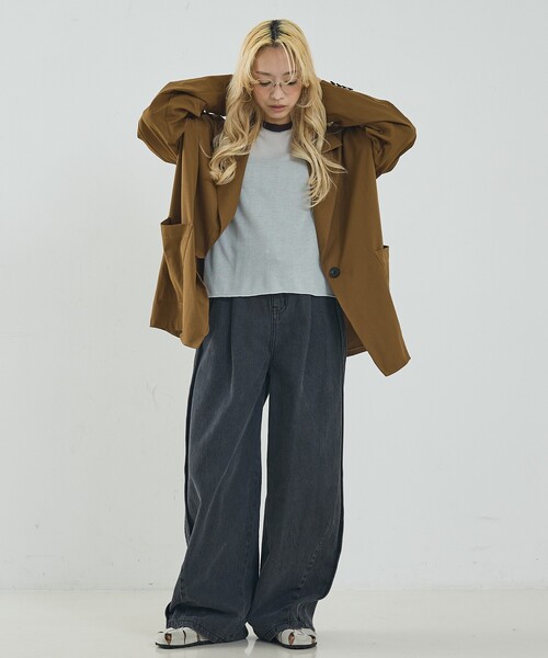 NOMINE(ノミネ)の「ワイド ジャケット(テーラードジャケット・レディース・キャメル/ブラック・M/L)」の10枚目の写真