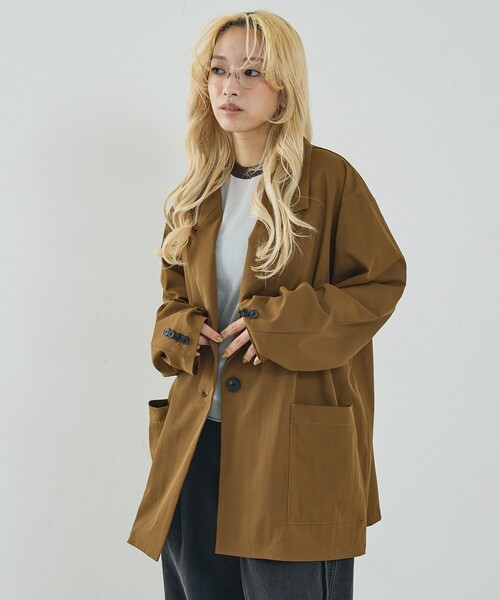 NOMINE(ノミネ)の「ワイド ジャケット(テーラードジャケット・レディース・キャメル/ブラック・M/L)」の12枚目の写真