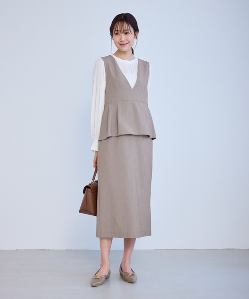 ROPE' PICNIC（ロペピクニック）の「レイヤード風ペプラムジャンパースカート（ワンピース・レディース・ネイビー/ブラウン/グレー・S/M/L）」の2枚目の写真