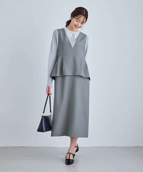 ROPE' PICNIC（ロペピクニック）の「レイヤード風ペプラムジャンパースカート（ワンピース・レディース・ネイビー/ブラウン/グレー・S/M/L）」の4枚目の写真