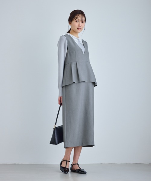 ROPE' PICNIC（ロペピクニック）の「レイヤード風ペプラムジャンパースカート（ワンピース・レディース・ネイビー/ブラウン/グレー・S/M/L）」の5枚目の写真