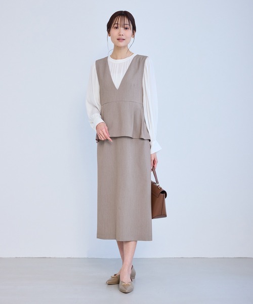 ROPE' PICNIC（ロペピクニック）の「レイヤード風ペプラムジャンパースカート（ワンピース・レディース・ネイビー/ブラウン/グレー・S/M/L）」の9枚目の写真