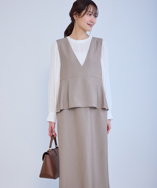 ROPE' PICNIC（ロペピクニック）の「レイヤード風ペプラムジャンパースカート（ワンピース・レディース・ネイビー/ブラウン/グレー・S/M/L）」の11枚目の写真