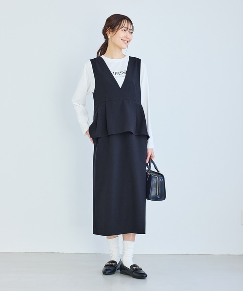 ROPE' PICNIC（ロペピクニック）の「レイヤード風ペプラムジャンパースカート（ワンピース・レディース・ネイビー/ブラウン/グレー・S/M/L）」の12枚目の写真