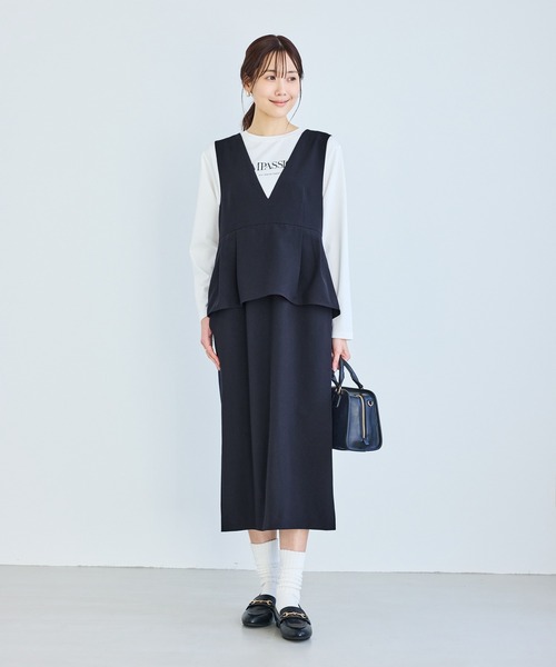 ROPE' PICNIC（ロペピクニック）の「レイヤード風ペプラムジャンパースカート（ワンピース・レディース・ネイビー/ブラウン/グレー・S/M/L）」の13枚目の写真