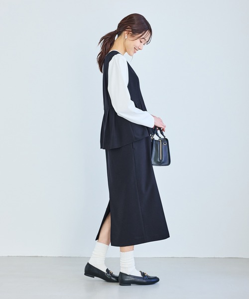 ROPE' PICNIC（ロペピクニック）の「レイヤード風ペプラムジャンパースカート（ワンピース・レディース・ネイビー/ブラウン/グレー・S/M/L）」の14枚目の写真