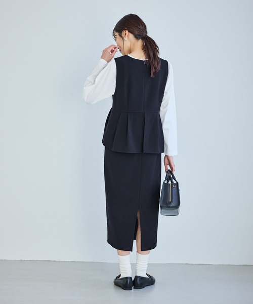 ROPE' PICNIC（ロペピクニック）の「レイヤード風ペプラムジャンパースカート（ワンピース・レディース・ネイビー/ブラウン/グレー・S/M/L）」の16枚目の写真