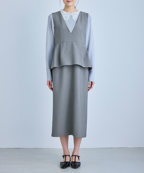 ROPE' PICNIC（ロペピクニック）の「レイヤード風ペプラムジャンパースカート（ワンピース・レディース・ネイビー/ブラウン/グレー・S/M/L）」の18枚目の写真