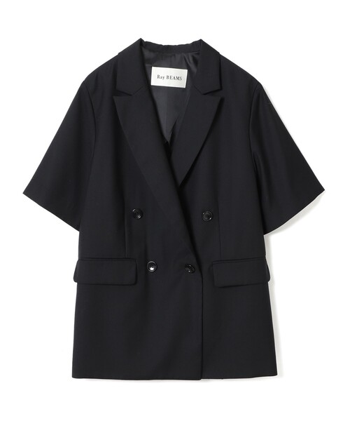 Ray BEAMS(レイビームス)の「4ボタン ダブル ハーフスリーブ ジャケット 26SS(テーラードジャケット・レディース・グレー/ブラック・0/1)」の3枚目の写真