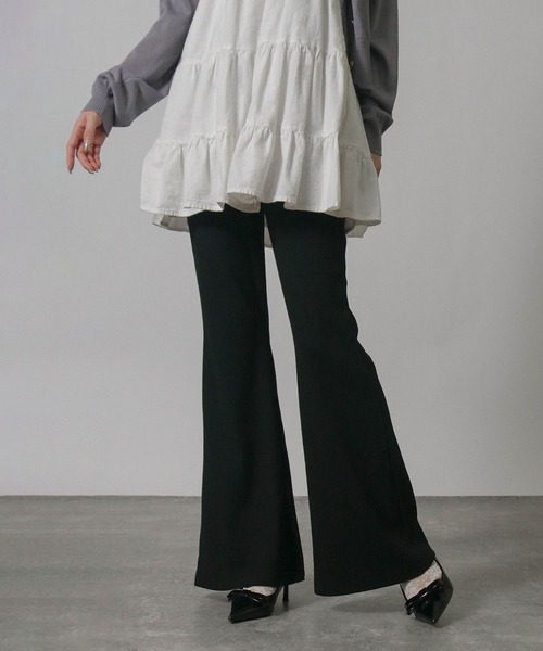 Social GIRL(ソーシャルガール)の「ストレッチ テレコリブフレアパンツ ロングパンツ(その他パンツ・レディース・杢グレー/ブラック/グレイッシュベージュ・M)」の5枚目の写真