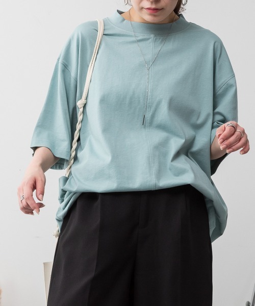 aity(アイティ)の「M-5L オーバーサイズ コットンパネルTシャツ(Tシャツ/カットソー・レディース・オフホワイト/チャコールグレー/ブラック/ミント/杢グレー・4L~5L/LL~3L/M~L)」の5枚目の写真