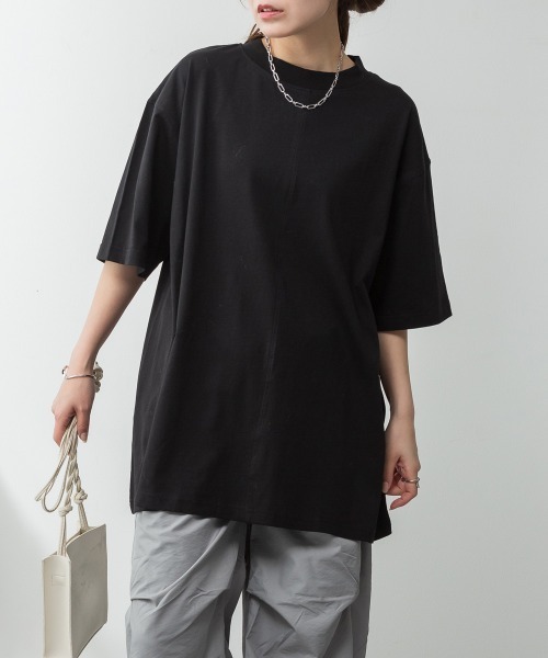 aity(アイティ)の「M-5L オーバーサイズ コットンパネルTシャツ(Tシャツ/カットソー・レディース・オフホワイト/チャコールグレー/ブラック/ミント/杢グレー・4L~5L/LL~3L/M~L)」の3枚目の写真