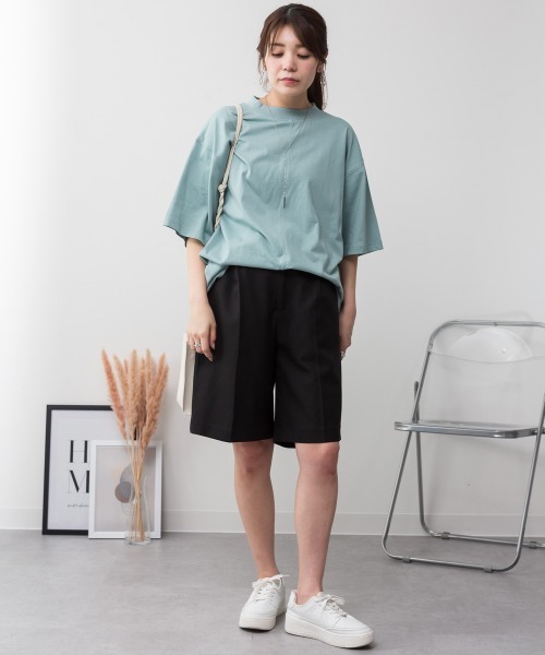 aity(アイティ)の「M-5L オーバーサイズ コットンパネルTシャツ(Tシャツ/カットソー・レディース・オフホワイト/チャコールグレー/ブラック/ミント/杢グレー・4L~5L/LL~3L/M~L)」の14枚目の写真