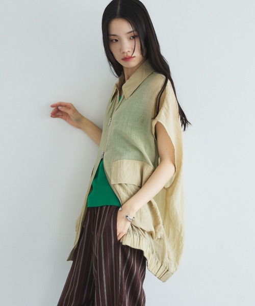 Doux archives(ドゥアルシーヴ)の「【WEB限定カラー有】フレンチスリーブジップシアージャケット(ブルゾン・レディース・ベージュ/チャコールグレー/ブラック・FREE)」の18枚目の写真