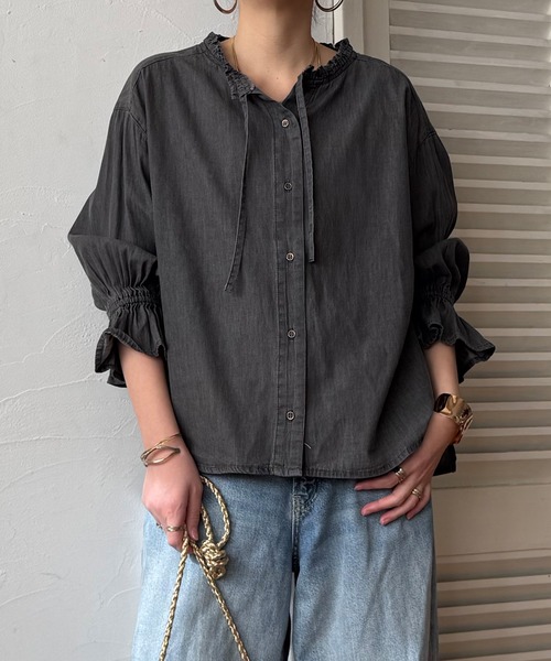 LBC（エルビーシー）の「デニムコットンシャーリングブラウス（シャツ/ブラウス・レディース・ブルー/ブラック/ホワイト・M）」の6枚目の写真