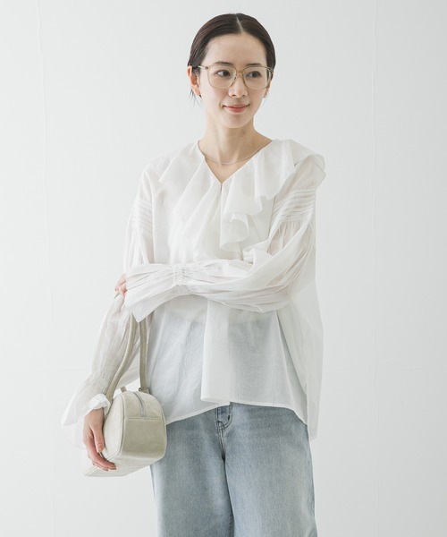 URBAN RESEARCH（アーバンリサーチ）の「コットンボイルラッフルブラウス（シャツ/ブラウス・レディース・ブラウン/イエロー/ブルー系その他/オフホワイト・FREE）」の10枚目の写真