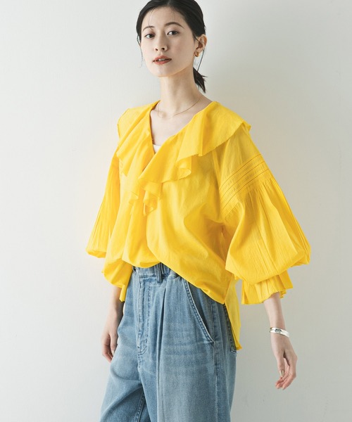 URBAN RESEARCH（アーバンリサーチ）の「コットンボイルラッフルブラウス（シャツ/ブラウス・レディース・ブラウン/イエロー/ブルー系その他/オフホワイト・FREE）」の14枚目の写真