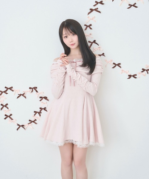 Rose Muse(ロゼミューズ)の「Off shoulder lace mini o/p(ワンピース・レディース・グレー/ピンク・FREE)」の3枚目の写真