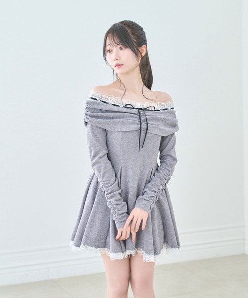 Rose Muse(ロゼミューズ)の「Off shoulder lace mini o/p(ワンピース・レディース・グレー/ピンク・FREE)」の12枚目の写真