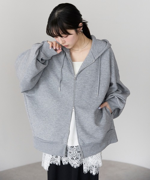 pocket（ポケット）の「ダンボールWジップパーカー（パーカー・レディース・オフホワイト/グレー/ブラック・FREE）」の4枚目の写真