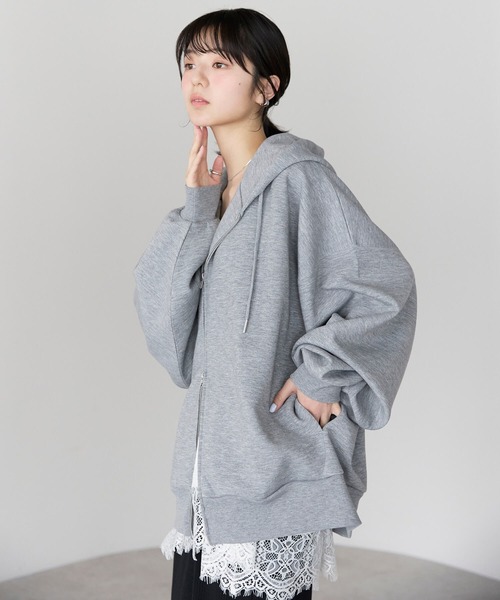 pocket（ポケット）の「ダンボールWジップパーカー（パーカー・レディース・オフホワイト/グレー/ブラック・FREE）」の5枚目の写真