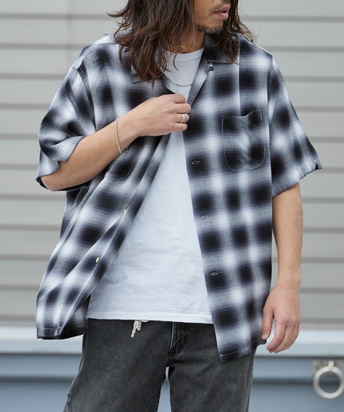 TOWNCRAFT（タウンクラフト）の「TOWNCRAFT/タウンクラフト 60S LOOP COLLAR SHIRT オンブレチェック オープンカラー 2026年春夏（シャツ/ブラウス・メンズ・ブラック/グレー・M/L）」の3枚目の写真