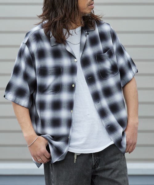 TOWNCRAFT（タウンクラフト）の「TOWNCRAFT/タウンクラフト 60S LOOP COLLAR SHIRT オンブレチェック オープンカラー 2026年春夏（シャツ/ブラウス・メンズ・ブラック/グレー・M/L）」の4枚目の写真